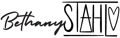 Black and white logo with 'Bethany Stahl' and a heart symbol on a white background