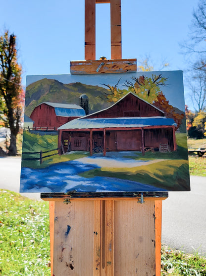 Barns at Roundtop Mountain Original Oil Plein Air Painting